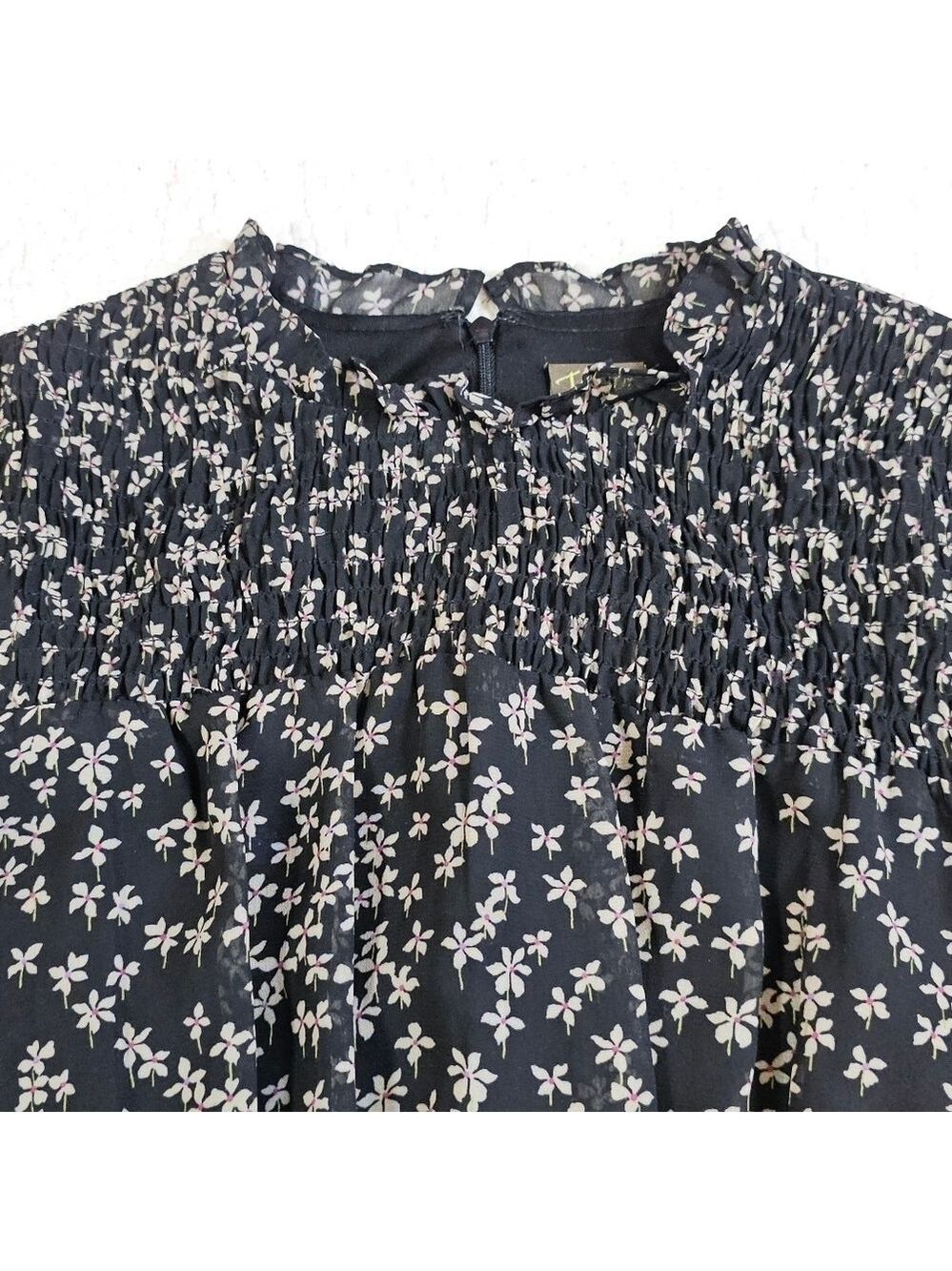 Taylor Women's Printed Smocked-Waist Tiered Chiffon Dress - Black/Latte - Picture 7 of 14